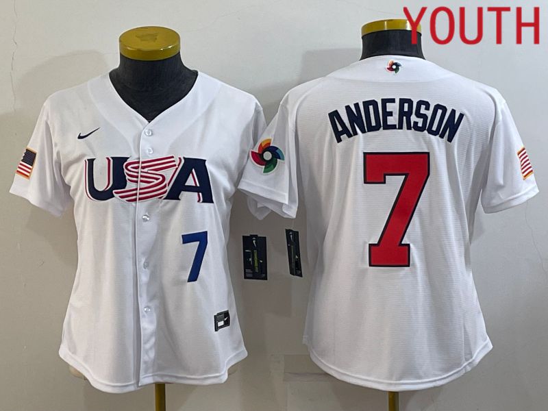 Youth 2023 World Cub USA #7 Anderson White MLB Jersey3->youth mlb jersey->Youth Jersey